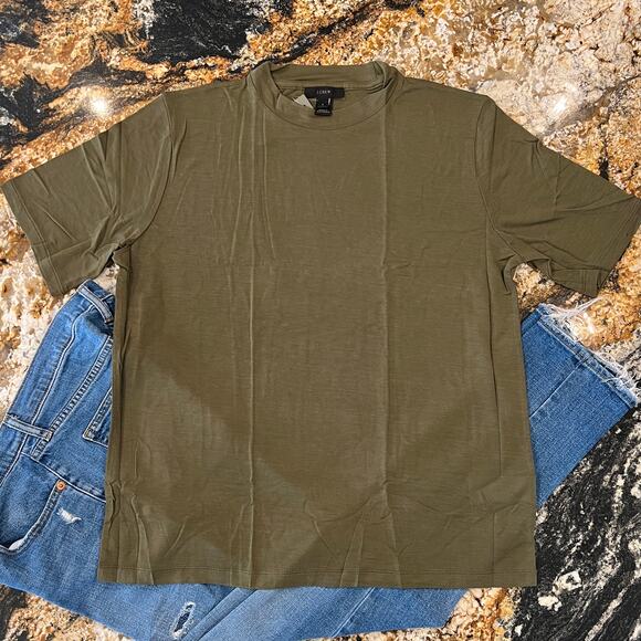 NWT J. Crew Olive Green Mockneck Lyocell T-Shirt - SIZE XS - Picture 2 of 8